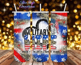 20 oz Skinny Tumbler | Stainless Steel Cup | Tumbler with Straw |  Military | Military Wife | Travelin Soldier