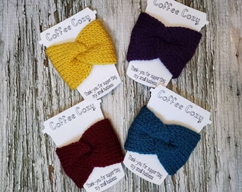 Knit Coffee Cozy, Coffee sleeve, reusable, washable, one-size