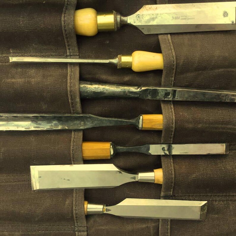 16pocket waxed canvas tool roll chisel roll carving tool Etsy