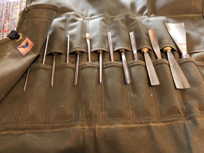 16pocket waxed canvas tool roll chisel roll carving tool Etsy