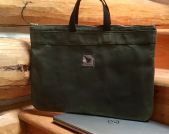 Waxed canvas briefcase, oversize laptop carrier