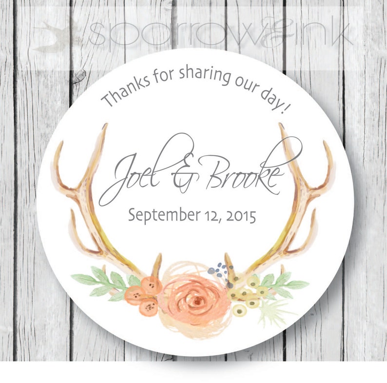 Personalized Wedding Mason Jar Mason Jar Sticker Antler Etsy