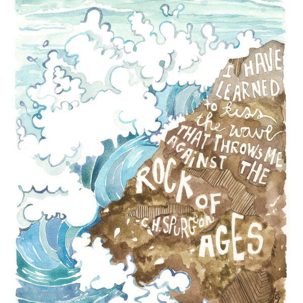 Kiss the Wave, C H Spurgeon Quote, Ocean waves, beach, Rock of Ages, sufficiency of Christ, On Christ the solid Rock I stand