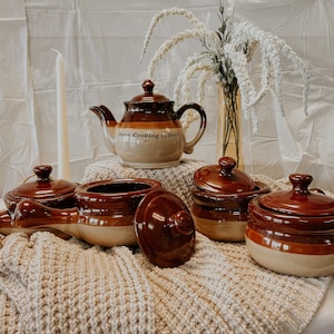 Stonewear soup/bean bowls and tea pot