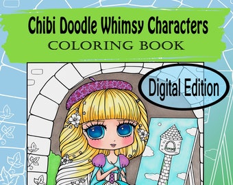 Digital Edition Chibi Doodle Whimsy Characters Coloring Book volume 3 fairy tails, bed time story by JennyLuanArt