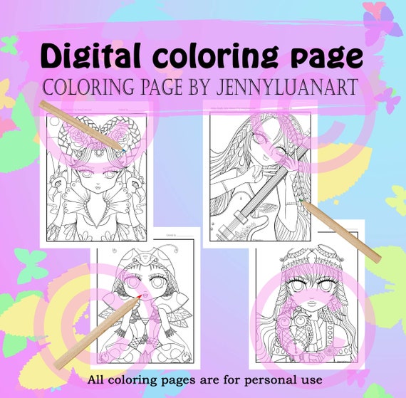 Anime Doodle Girls Coloring Pages Pdf Download By Jennyluanart Etsy