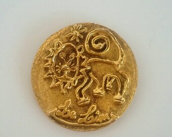 Vintage Leo Lion Scarf Clip Zodiac Accessory Goldtone