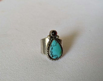 Vintage Turquoise. 925 Silver Wide Band Ring