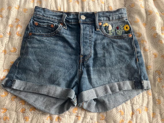Floral High Waisted Shorts Diy Hand Embroidered Floral Levi's