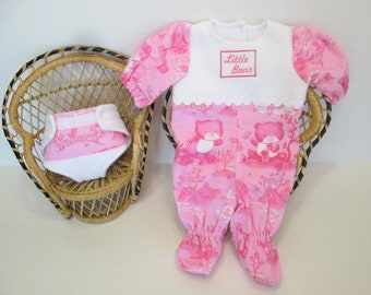 15" Bitty Baby Doll Sleeper & Diaper Set, Handmade Flannel Outfit