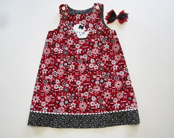 Dolly and Me Jumpers - Black, Gray and White Flowers on Red