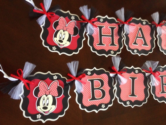 Minnie Mouse Party Decorations Red Black White Minnie Mouse Banner Personalized Minnie Mouse Banner Red White Polka Dots Black White