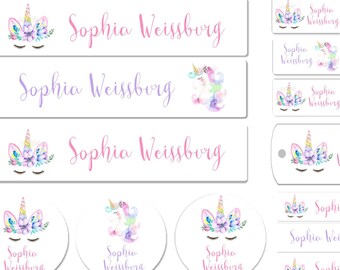 Unicorns Waterproof Name Labels Daycare Name Labels Baby Bottle Labels Girl Name Labels Clothing Labels School Name Labels Floral Unicon