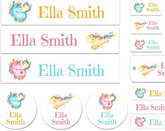 Waterproof Name Labels, Daycare Labels, Baby Bottle Labels, Girl Labels, Clothing Labels, School Labels, Kids Name Labels, Colorful Unicorns