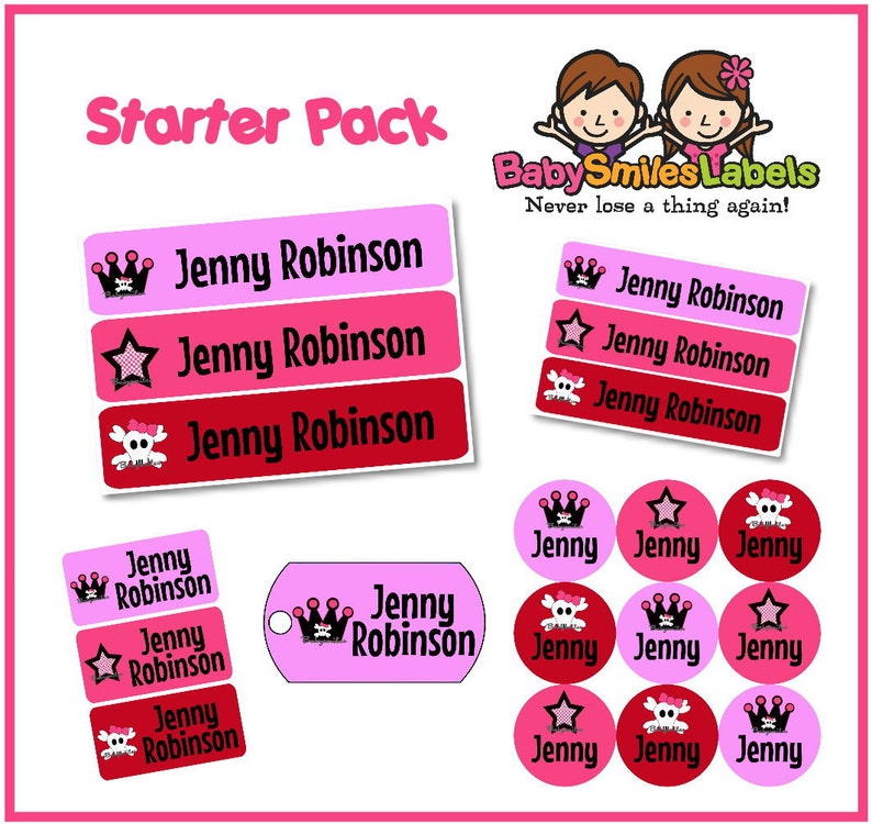 Punk Princess Personalized Waterproof Labels Shoe Labels Clothing Tag Labels Bag Tags School Labels Name Labels Starter Label Pack