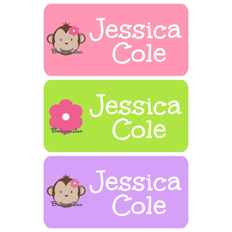 Adorable Monkey Girl CLOTHING TAG Labels Clothing Label Laundry Safe Peel and Stick Laundry Care Tag Labels Daycare Label Uniform Labels