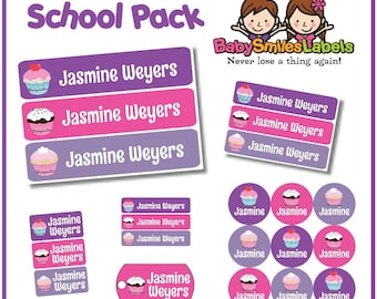 School Pack - Personalized Waterproof Labels Shoe Labels Clothing Tag Labels Bag Tags Daycare Labels Name Labels - Cupcakes