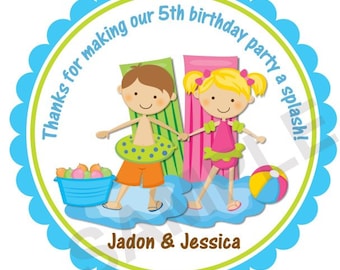 Pool Birthday Party Stickers Personalized Stickers Party Favor Stickers Favor Tags Thank You Stickers Summer Pool Party Splash Fun Summer