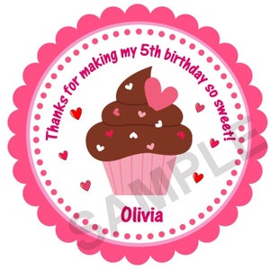Cupcake Personalized Birthday Stickers Party Favor Stickers Kids Birthday Gift Tags Birthday Favor Stickers Sweet Treats Stickers Thank You