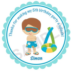 Pool Birthday Party Stickers Personalized Stickers Party Favor Stickers ...