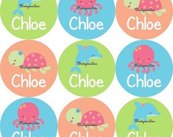 Personalized Waterproof Labels Waterproof Stickers Name Label Dishwasher Safe Daycare Label School Label Baby Label - Girl Seaworld