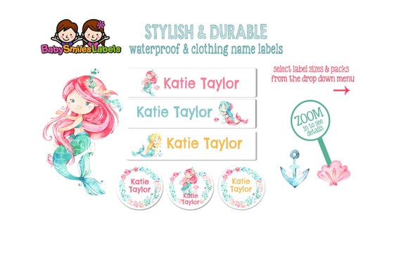 Mermaid Waterproof Name Labels School Name Labels Girl Labels Clothing Labels Daycare Name Labels Waterproof Labels Bottle Labels Kids Label