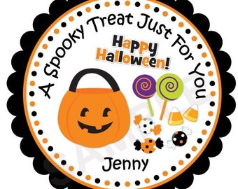 Stickers Halloweensnoepjes Halloweenstickers Gepersonaliseerde stickers Halloween-feestgunst Afdrukbare stickers Treat Bag Sticker Trick or Treat