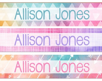 Waterproof Name Labels School Name Labels Girl Labels Clothing Labels Daycare Labels Kids Name Labels Chevron Watercolor Tribal Name Labels