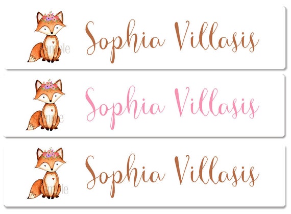 Floral Fox Waterproof Name Labels School Name Labels Girl Labels Clothing  Labels Daycare Labels Kids Labels Sippy Cup Labels Dishwasher Safe 