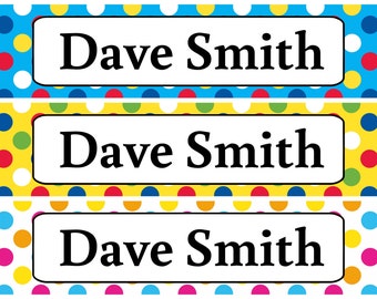 Personalized Waterproof Labels Waterproof Stickers Name Label Dishwasher Safe Daycare Label School Label - Colorful Dots Designs