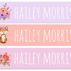 Waterproof Name Labels School Name Labels Girl Labels Clothing Labels Daycare Labels Kids Labels Sippy Cup Labels Dishwasher Safe Floral Fox