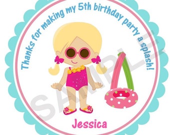 Pool Birthday Party Stickers Personalized Stickers Party Favor Stickers Favor Tags Thank You Stickers Summer Pool Party Splash Fun Summer