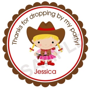 Cowgirl Personalized Birthday Stickers Party Favor Stickers Kids Birthday Gift Tags Birthday Favor Stickers Cowgirl Birthday Thank You Girl