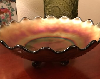 Fruit Nut Candy Bowl Amethyst Carnival Glass Vintage