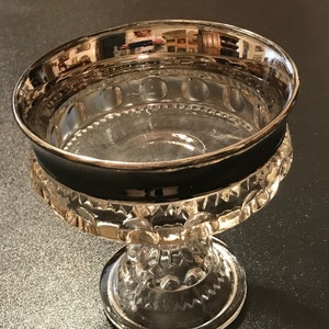 Candy Nut Dish Pedestal Compote Silver Rim  Indiana Glass Kings Crown Vintage
