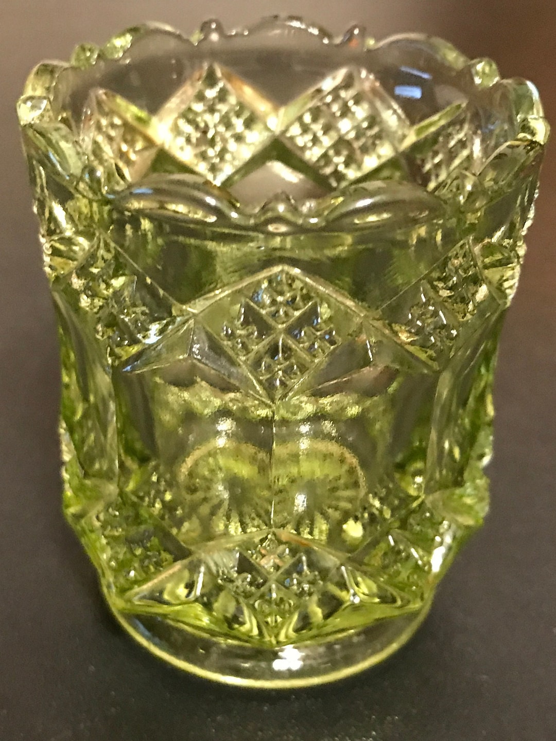 Vintage Imperial Glass Toothpick Holder Olive Green Threeinone