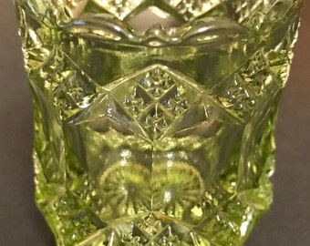 Toothpick Holder Vintage Imperial Glass  Olive Green Three-In-One Pattern