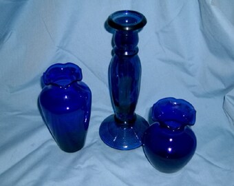 Cobalt Glass Vases and Candlestick