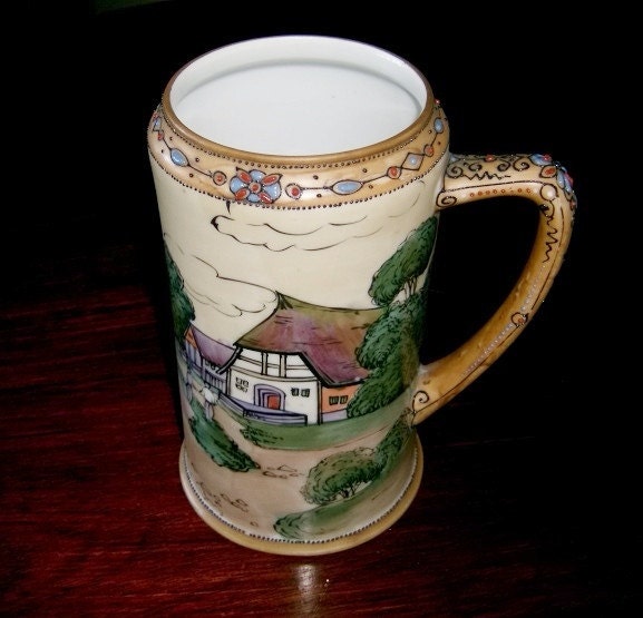 Tankard Stein Noritake Nippon English Cottage Scene Vintage