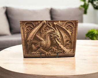 Laser Engraved Wooden "Dragon" sign/art/plaque, Medieval Times, Dragon Decor, Home Decor, Mythical creatures, Fantasy art, Gift