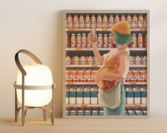 Milk Cat - Illustrated Giclee Fine Art Print by Endless Takeout