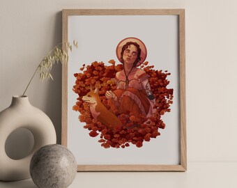 Foxy Flowers - Illustrated Giclee Fine Art Print by Endless Takeout