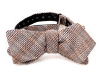 Gray and Brown Glen Plaid Diamond Point Bow Tie