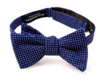 Navy Blue and White Polka Dot Self Tie Bow Tie
