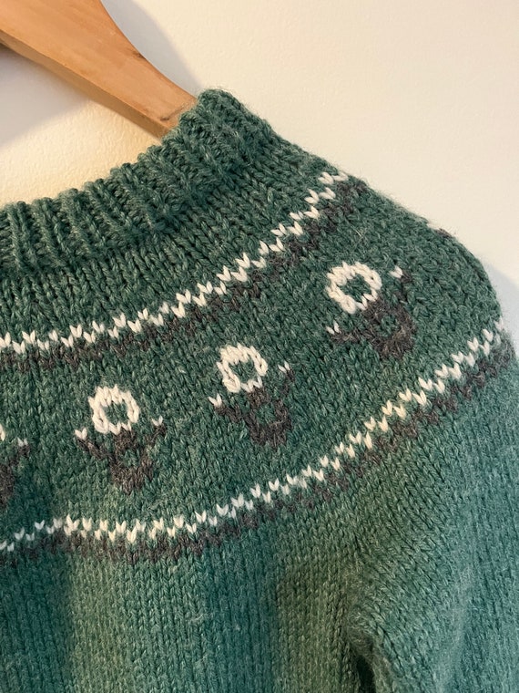 Teal Floral Wool Sweater