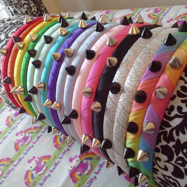 Pastel Goth Soft Grunge Lolita Gothic Spike Custom Headband Handmade Satin Ribbon Wrapped Silver Black Spikes Spiked Multi Colors