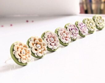 Handmade Green Floral Polymer Clay Stud Earrings – Lightweight Gift For Her