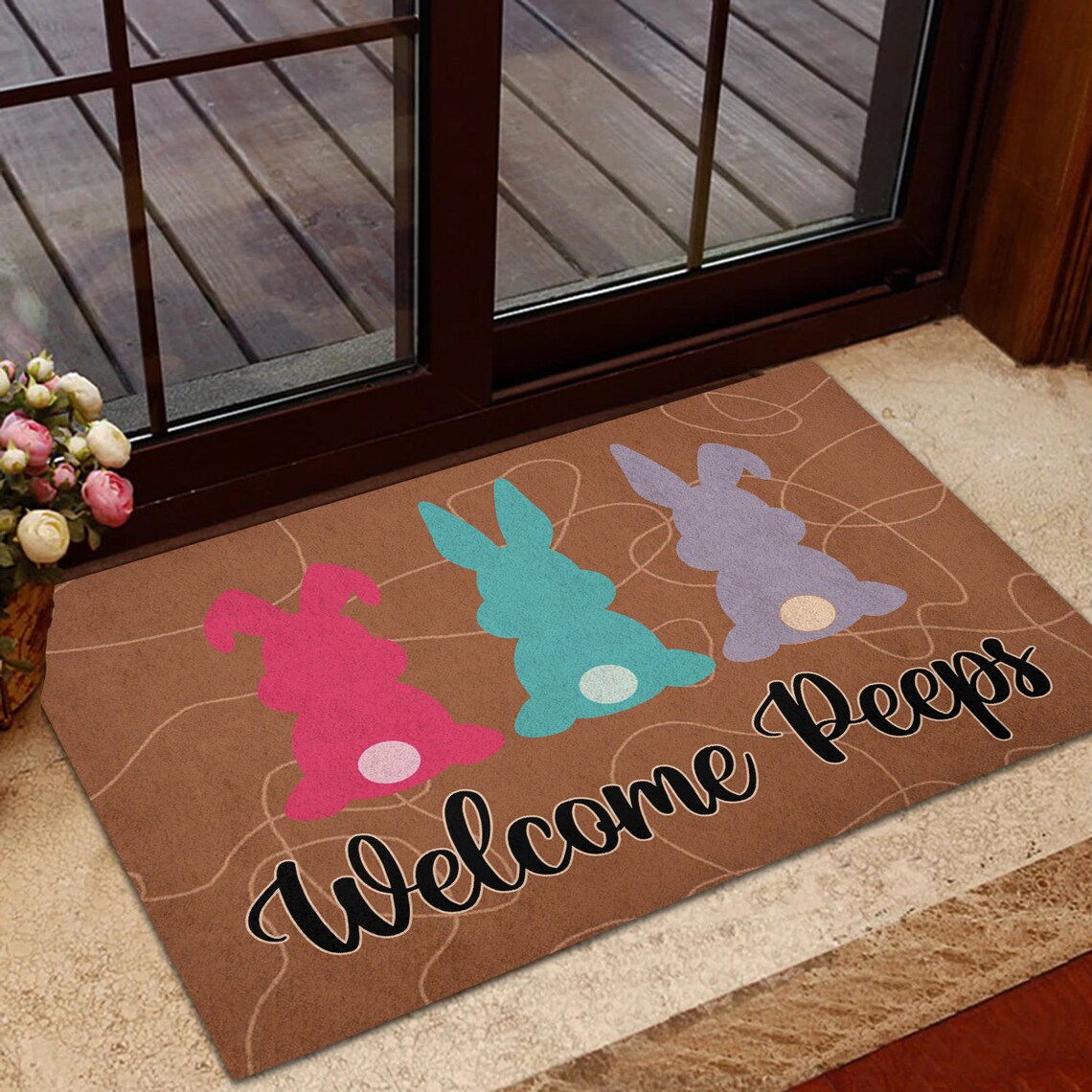 Easter Bunny Mat Spring Doormat Custom Doormat Colorful Etsy