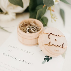 Personalized Wedding Ring Box, Wood Engraved Ring Box, Wedding Proposal, Ring Bearer Box, Wedding Date and Names