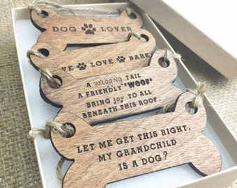 Dog Ornament Set - Gifts for Dog Lovers - Wood Christmas Tree Ornament Set - Dog Ornaments - Dog Stocking Stuffer - Gifts for Dog Lovers